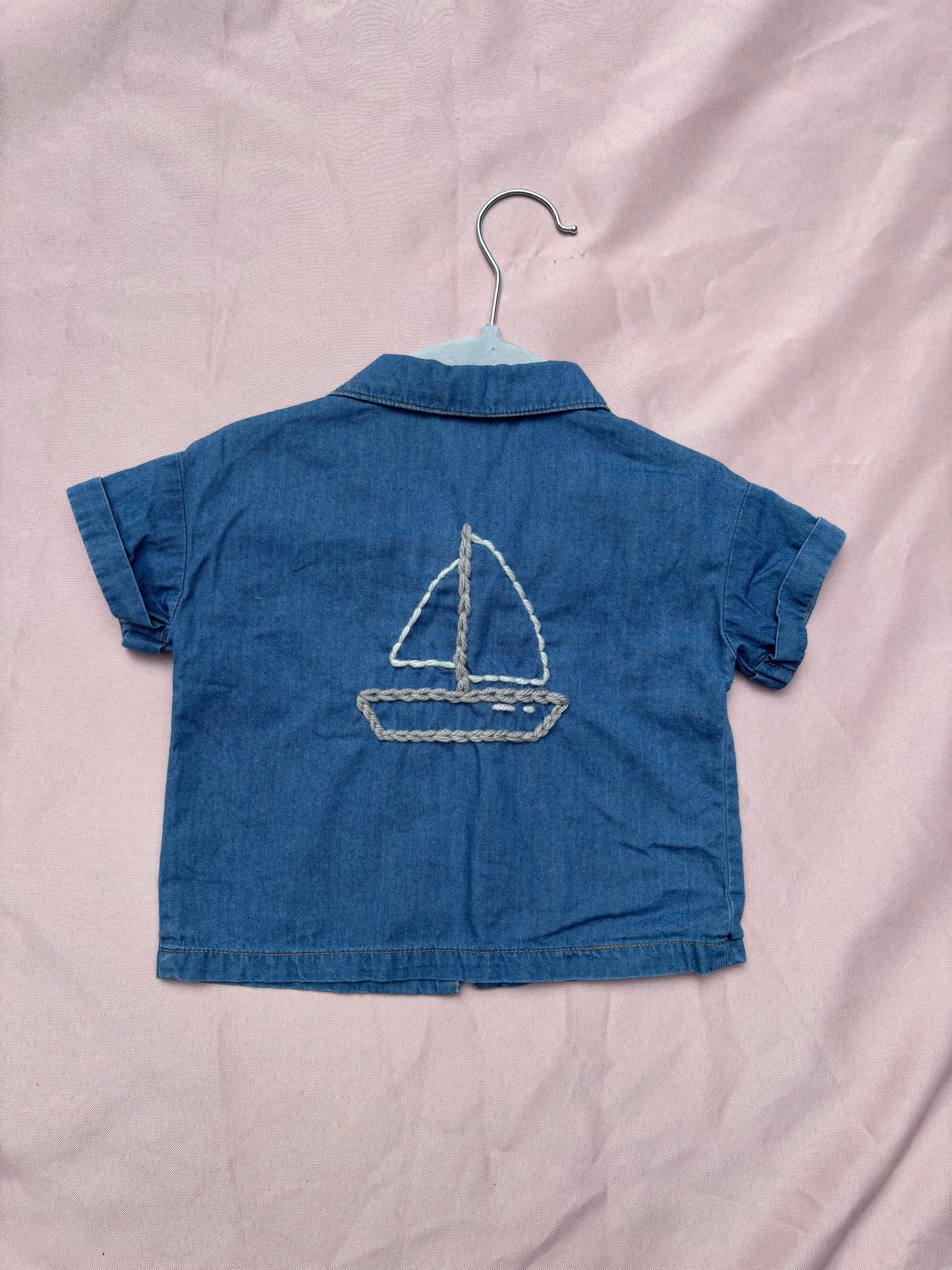 denim short sleeve sailboat | 12m