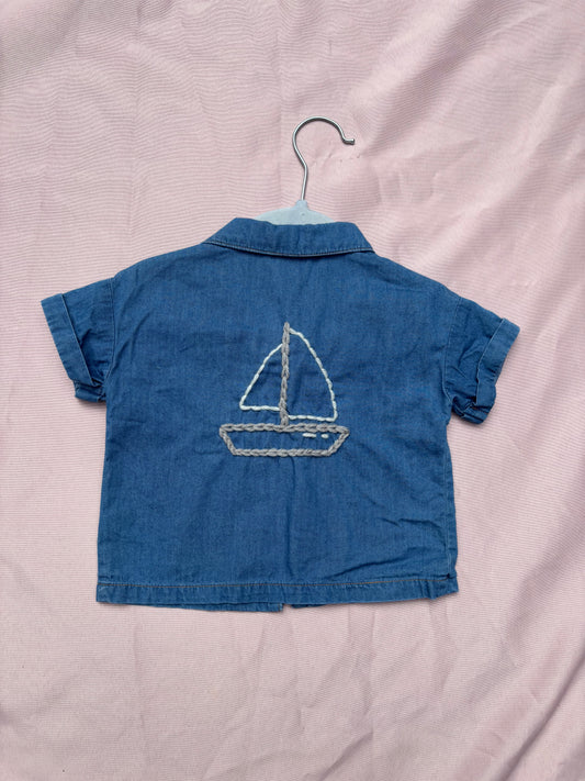 denim short sleeve sailboat | 12m