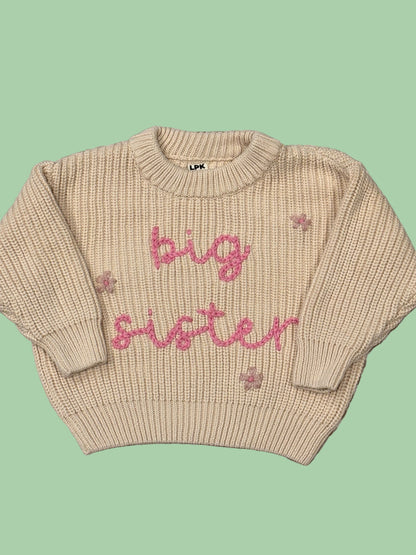 keepsake hand embroidered name knit oversized sweater jumper for newborn babies toddlers kids girls boys