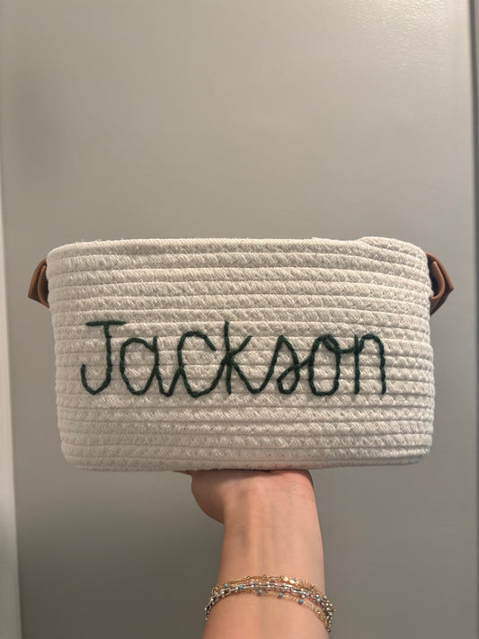 personalized embroidered rope baskets