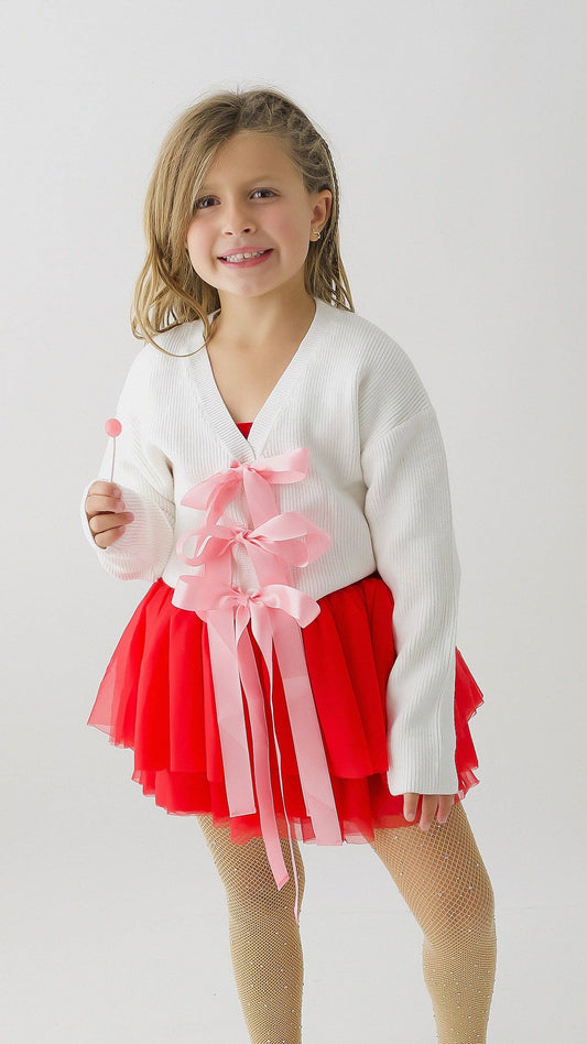 pink bow cardigan | toddler + girls