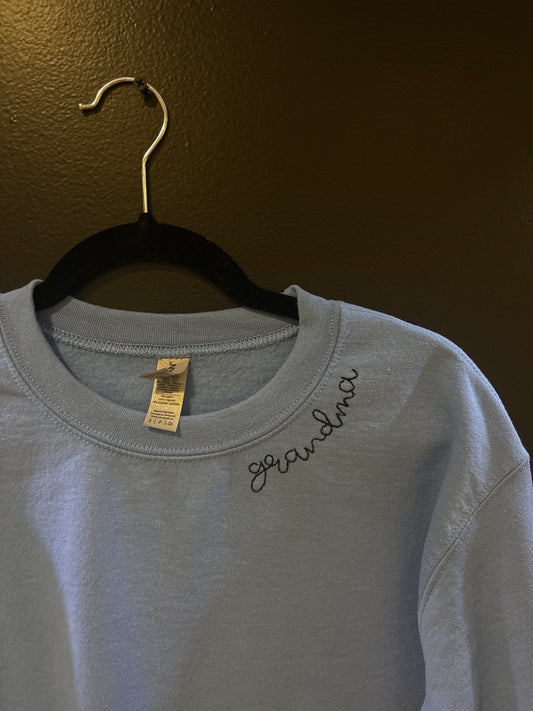 carolina blue grandma pullover