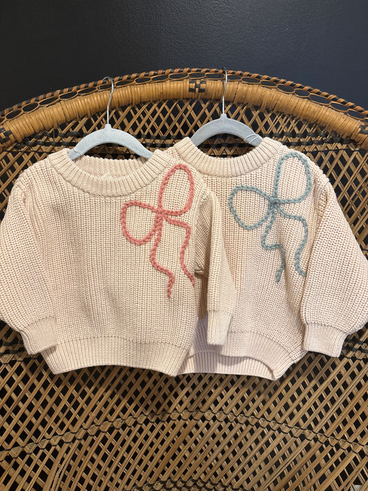 embroidered bow knit sweater | ivory