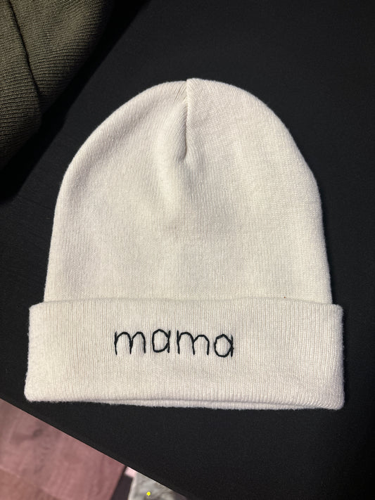 cream mama beanie