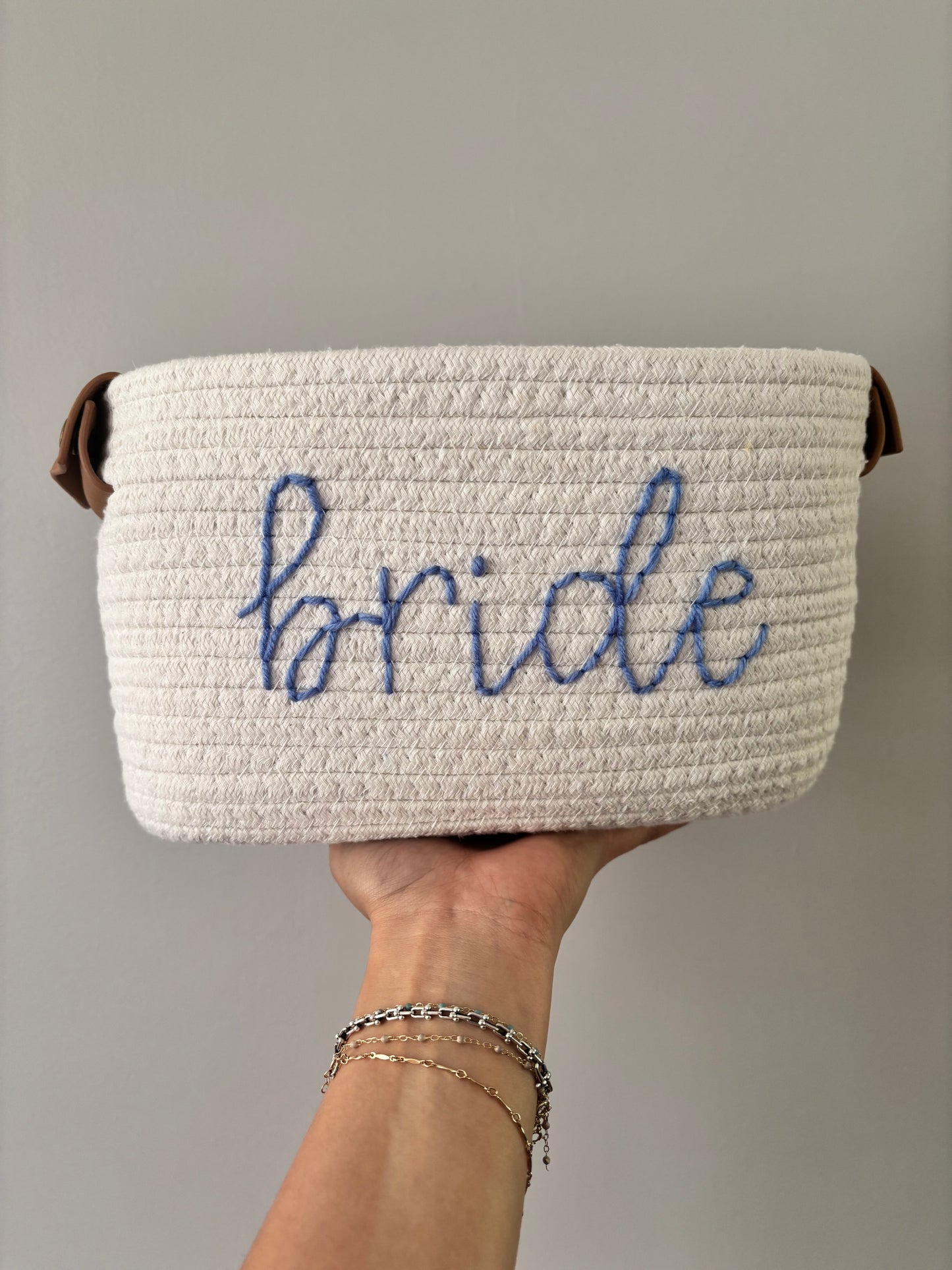 bride embroidered rope basket