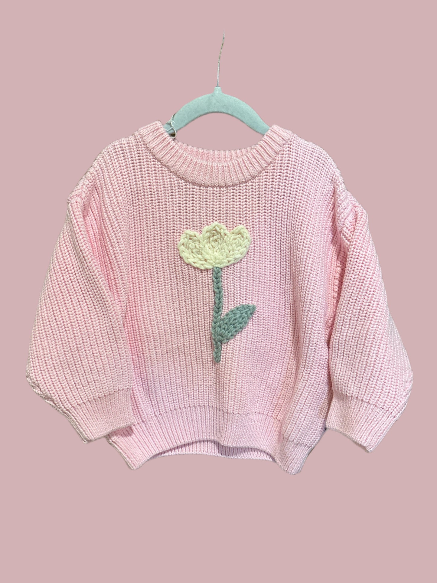 tulip embroidered knit sweater | 4-5t bubble gum