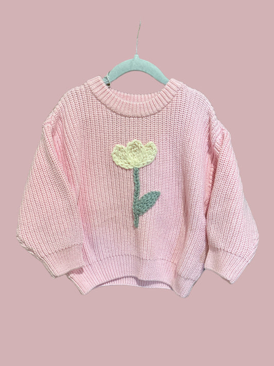 tulip embroidered knit sweater | 4-5t bubble gum