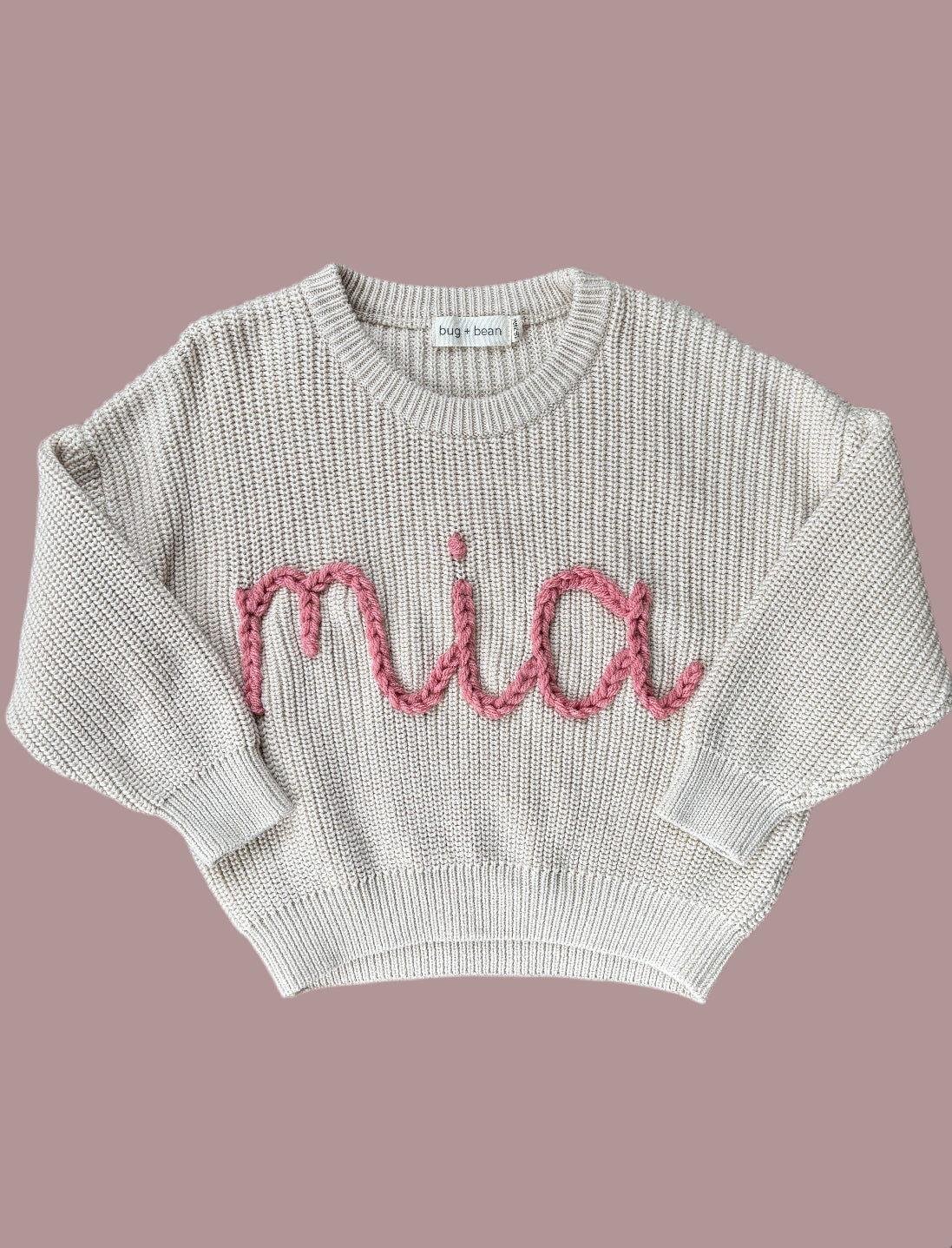 keepsake hand embroidered name knit oversized sweater jumper for newborn babies toddlers kids girls boys