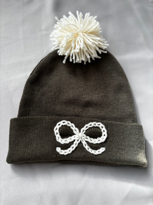 olive bow beanie