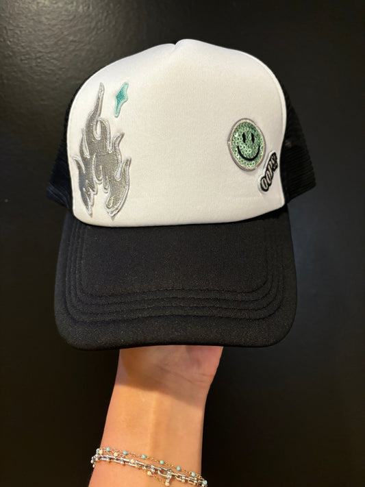 blue flame trucker hat