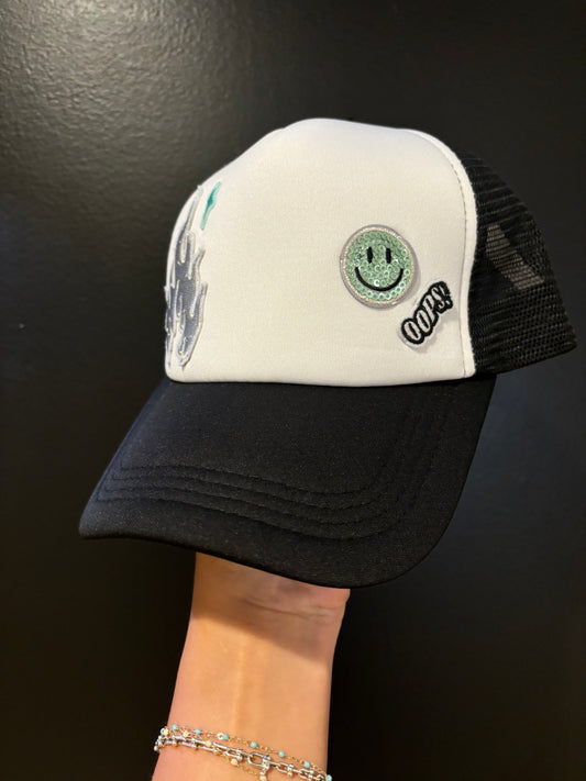 blue flame trucker hat