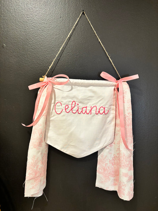 baby name flag, custom personalized name banner, cotton flag banner, nursery name sign, embroidered wall hanging decor