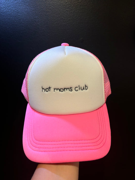 hot moms club trucker hat | neon pink