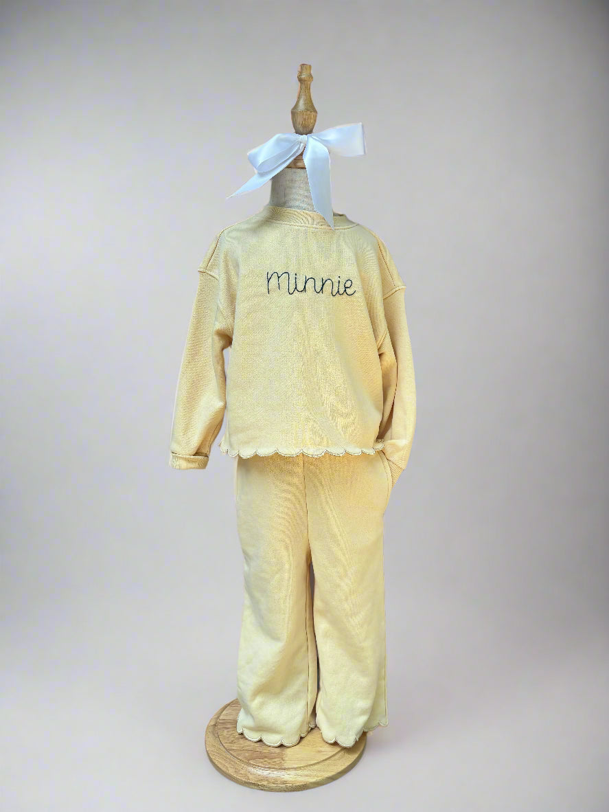 scalloped edge pullover + pant set