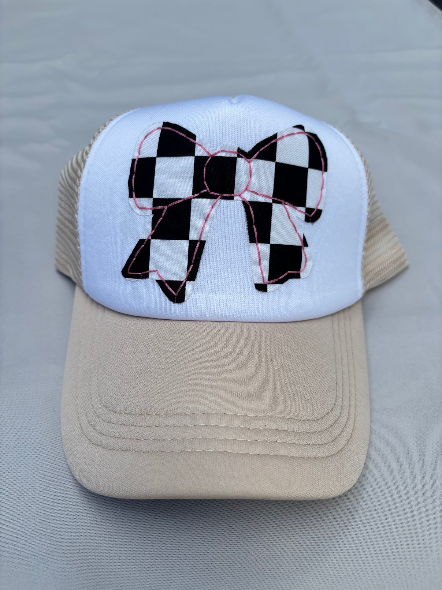 checkered bow trucker hat