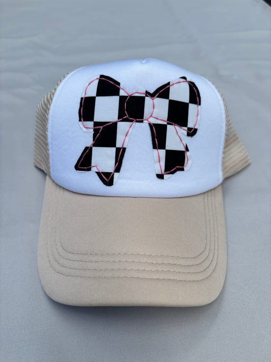 checkered bow trucker hat