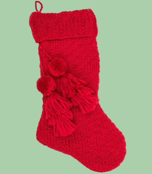 red pom pom personalized christmas stocking / hand embroidered stocking /custom name stocking/family stockings