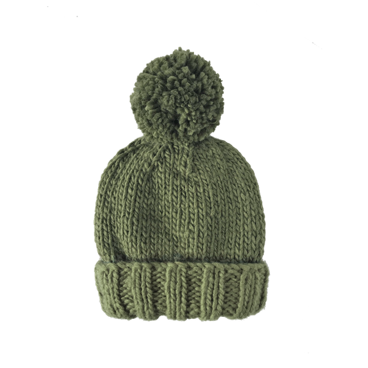 Classic Pom Hat, Moss Kids Baby Fall Christmas Holiday Wood